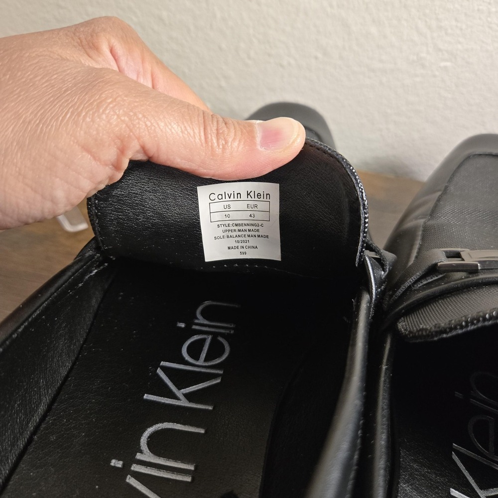 Calvin Klein Shoes Mens Size 10 Black Monk Strap Dress Slip On Square Toe Logo - Picture 7 of 8